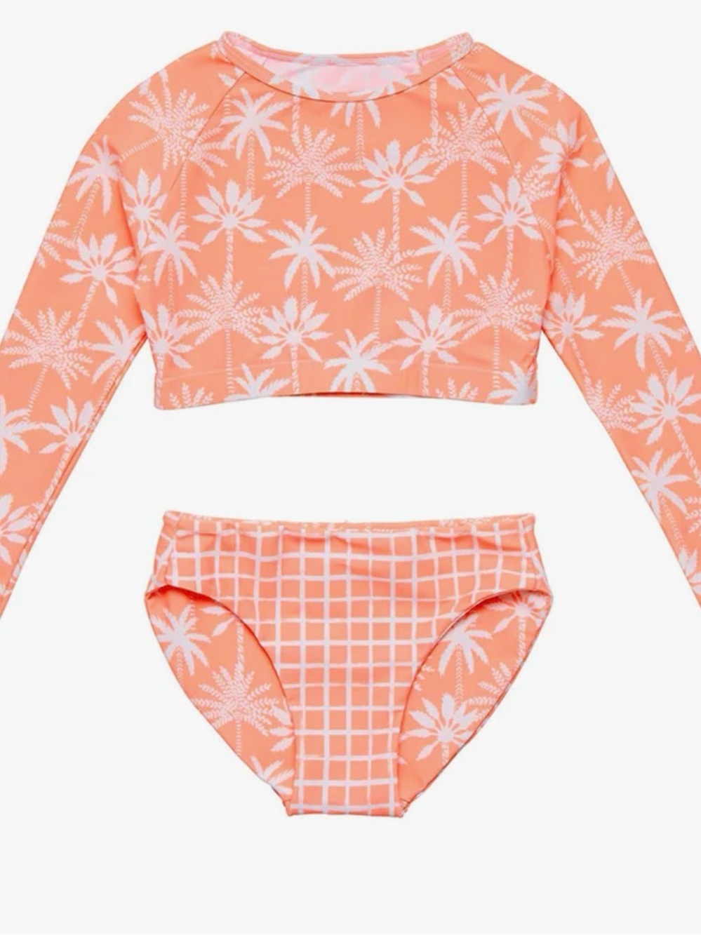 Snapper Rock CALI PALMS CROP LS RASH SET Swimsuit Palm Trees Tropical Sz 10 NWT